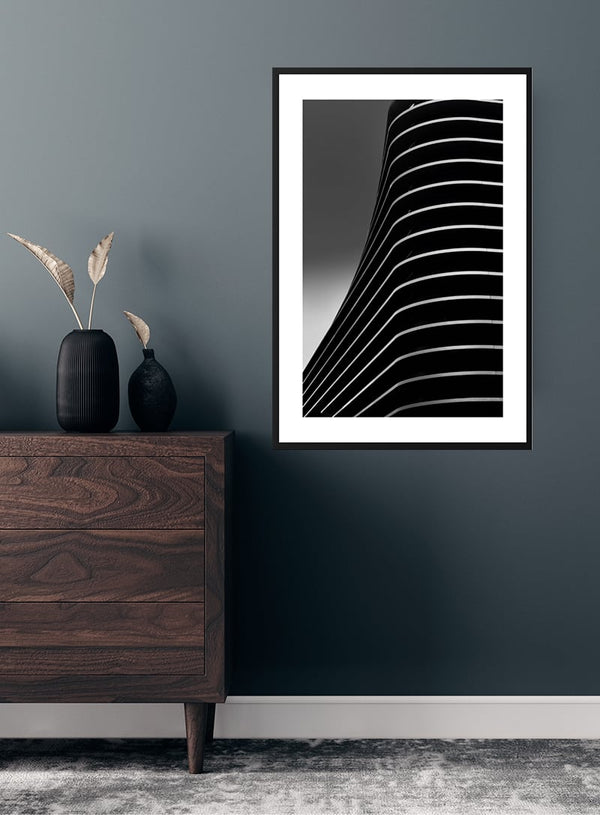 Shaped lines on black poster