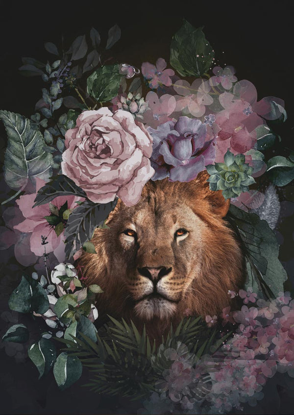 Løve med blomster poster