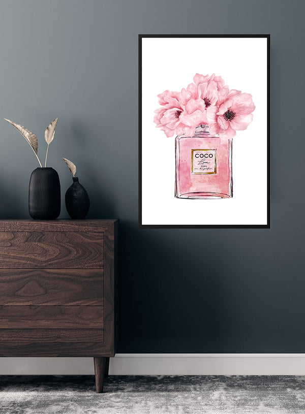 Coco Chanel perfume pink poster