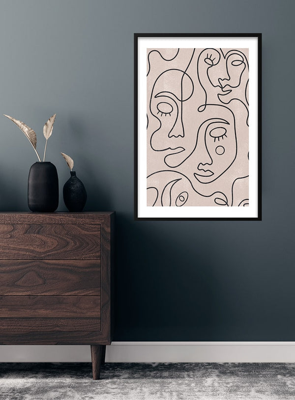 line art faces kunstposter