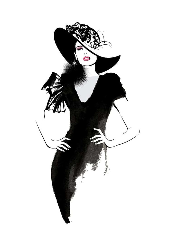 Smuk tegning af kvinde i sort kjole poster