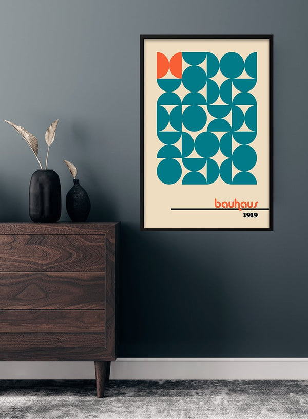 Bauhaus orange on blue poster