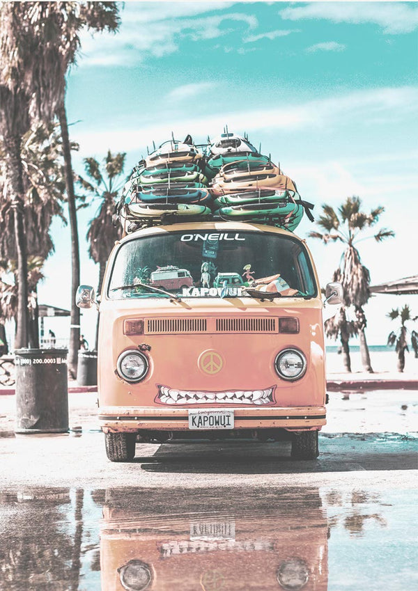 Surfers Van on Beach Poster