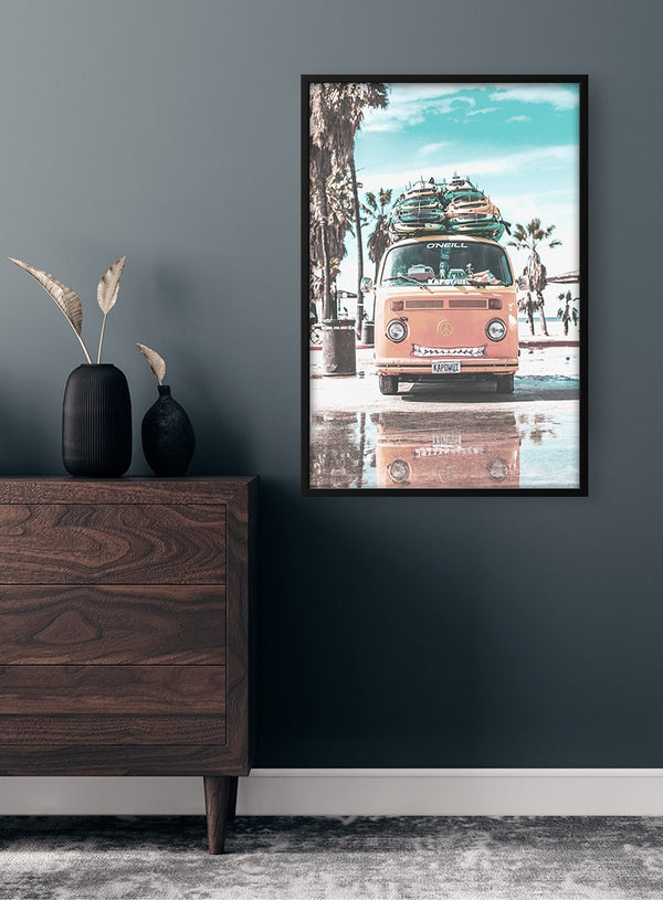 Surfers Van on Beach Poster