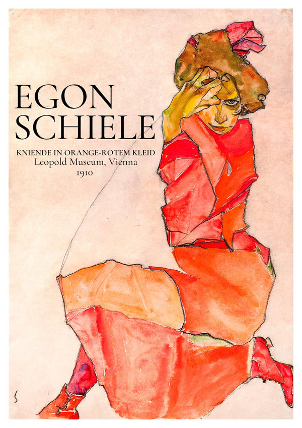 Egon Schiele - Kniende in orange-rotem Kleid, 1910 Poster
