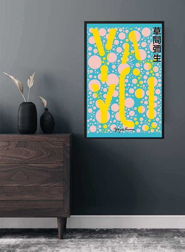 Yayoi Kusama yellow on Blue Poster