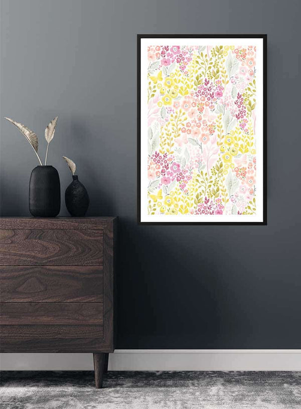 Lyserøde og gule blomster Poster
