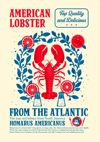 Poster featuring an American lobster with text highlighting top quality Atlantic lobsters from Lobster Kitchen.