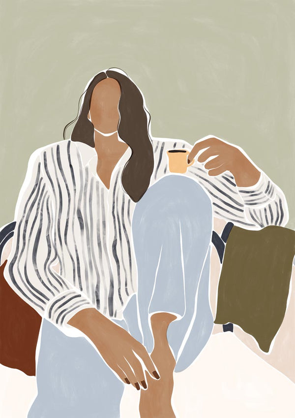 Woman Enjoying a Cup of Espresso - Ivy Green