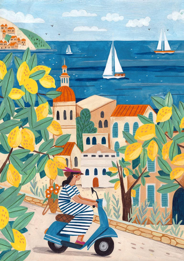 Travel poster woman on the Amalfi coast