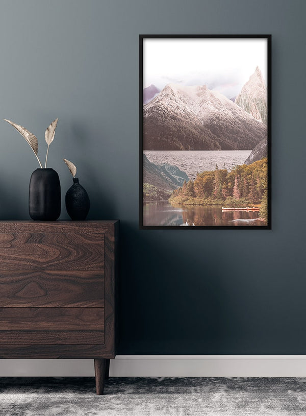 Mountain lake and trees Poster