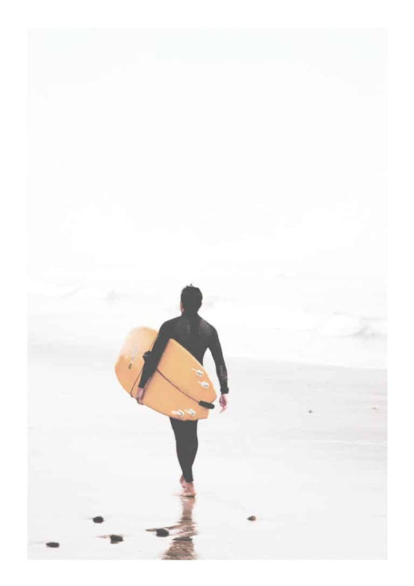 Surfer Walking on Beach Poster
