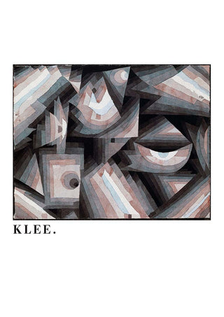 Abstract geometric artwork with layered shapes in muted tones, titled "Crystal gradation 1921" by Paul Klee.