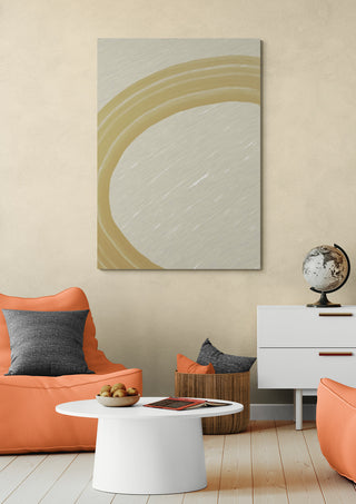Clay Motion I - Yuli abstract wall art above modern living room with orange chairs and white table.